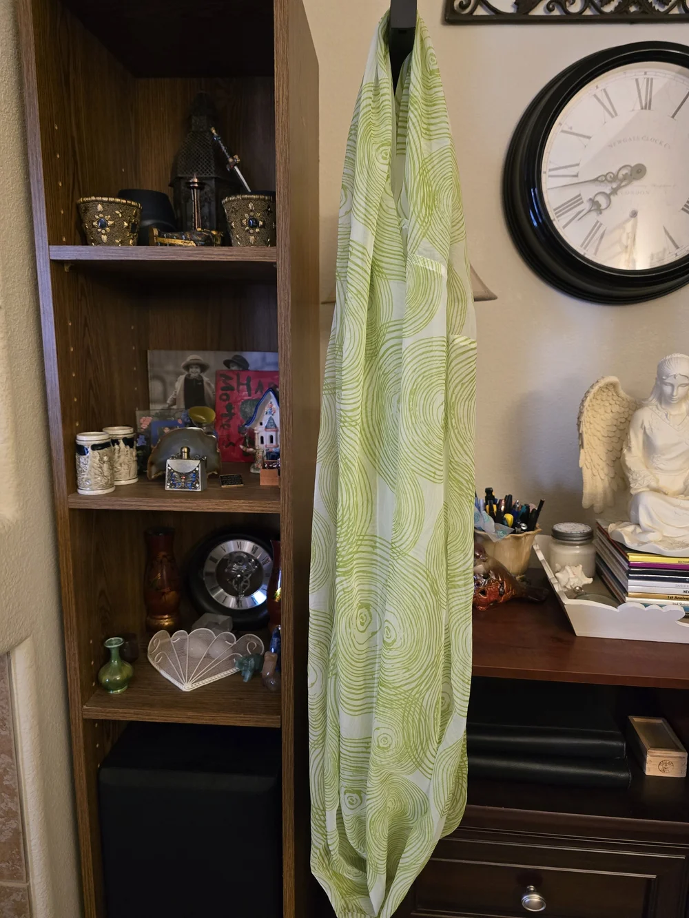 Infinity Scarf Green Cream Swirl Print Lightweight Loop Scarf